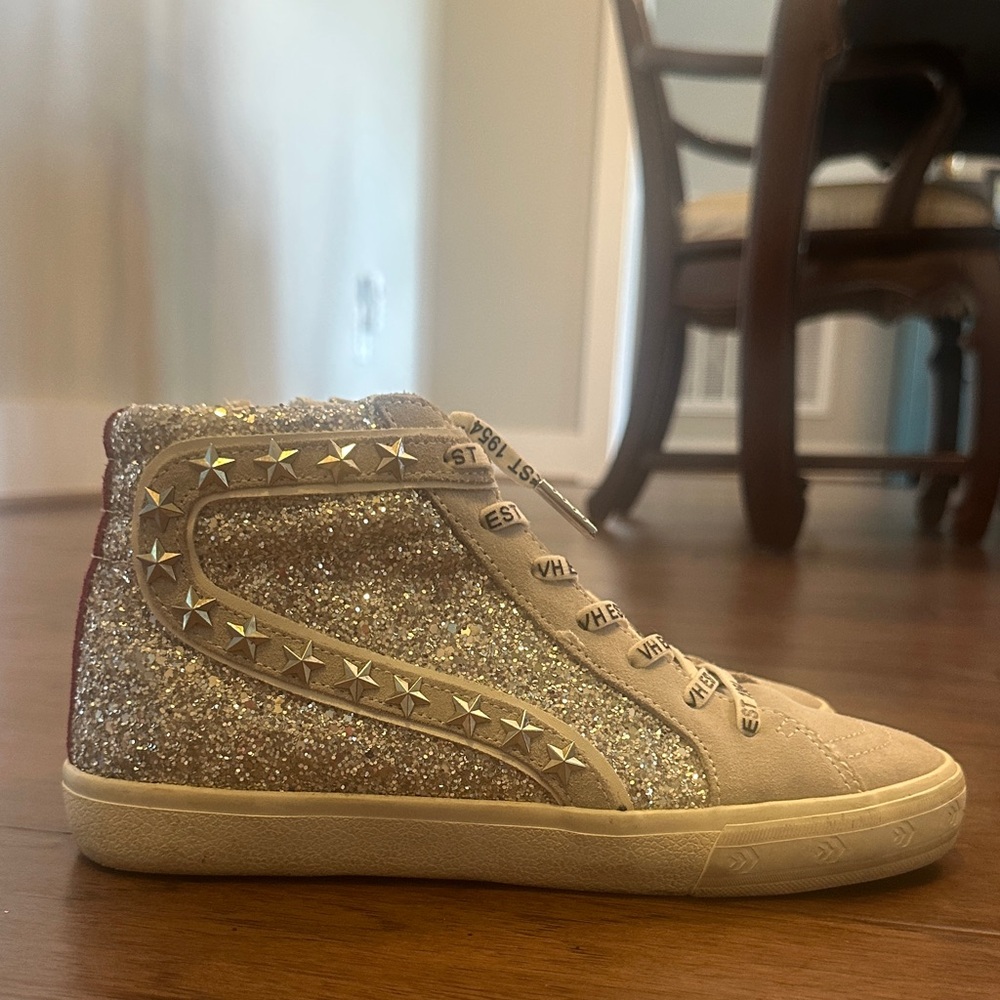 Vintage Havana Glitter High-Top Sneakers - silver and Cream size 8.5